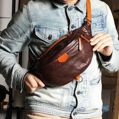 Best Leather Men Crossbody Fanny Pack Waist Bag Coffee Hip Pack Leather Belt Bag Bumbag for Men