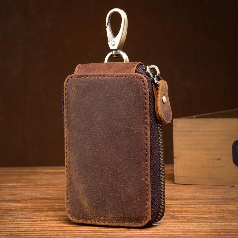 Brown Leather Mens Small Car Key Wallet Key Holders Car Key Holder For Men - imessengerbags