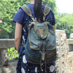 Fashion Denim Blue Mens Womens Backpack School Backpack Blue Jean Travel Backpacks For Men - imessengerbags