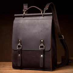 Cool Coffee Mens Leather 13inch Computer Backpack Fashion School Backpacks Satchel Backpack for men - imessengerbags