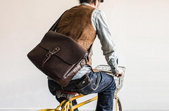 Genuine Leather Mens Messenger Bag Briefcase Laptop Bag Bike Bag Cycling Bag for men