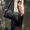 Casual Black Leather Men's 13 inches Overnight Bag Small Travel Bag Luggage Weekender Bag For Men