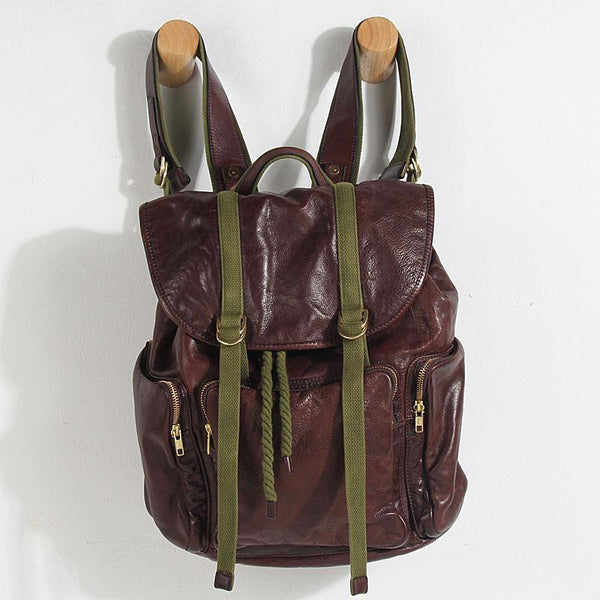 Genuine Leather Mens Cool Backpack Sling Bag Large Black Travel Bag Hiking Bag for men - imessengerbags