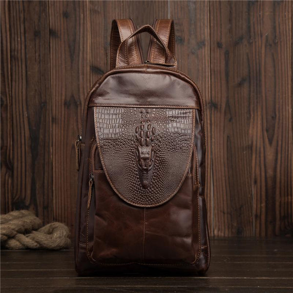Cool Brown Leather Men's Sling Bag One Shoulder Backpack Black Sling Crossbody Pack For Men - imessengerbags