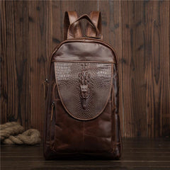Cool Brown Leather Men's Sling Bag One Shoulder Backpack Black Sling Crossbody Pack For Men - imessengerbags