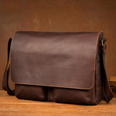 Cool Brown Leather 13 inches Mens Courier Bag Messenger Bags Postman Bag for Men - imessengerbags