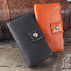 Genuine Leather Mens Cool Long Leather Wallet Cards Clutch Wristlet Wallet for Men - imessengerbags