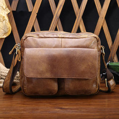 Vintage Brown Leather Men's 10 inches Small Courier Bag Brown Postman Bag Messenger Bag For Men