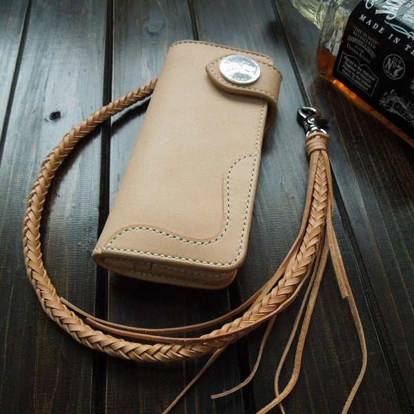 Handmade Leather Biker Wallet Mens Cool Chain Wallet Trucker Wallet with Chain - imessengerbags