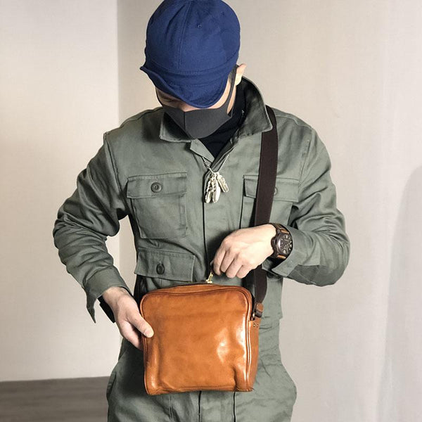 Vintage BROWN LEATHER MEN'S 10 inches Square Side Bags MESSENGER BAG BLACK Black Courier Bags FOR MEN - imessengerbags