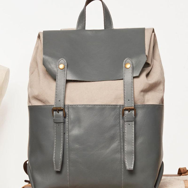 Leather Canvas Mens Cool Backpack Canvas Travel Bag Canvas School Bag for Men - imessengerbags