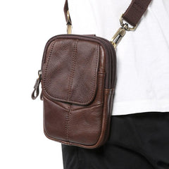 Vintage Brown Leather Men's Belt Pouch Cell Phone Holster Mini Side Bag For Men