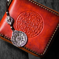 Handmade Leather Tibetan Tooled Mens billfold Wallet Cool Chain Wallet Biker Wallet for Men - imessengerbags