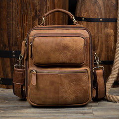 Brown Casual Leather 10 inches Vertical Side Bags Messenger Bag Courier Bag for Men - imessengerbags