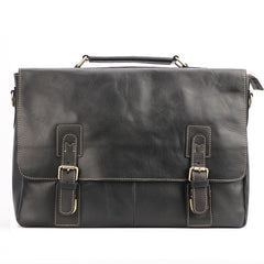 Vintage Black Mens Leather Briefcase Work Handbags Brown 14'' Computer Briefcases For Men - imessengerbags