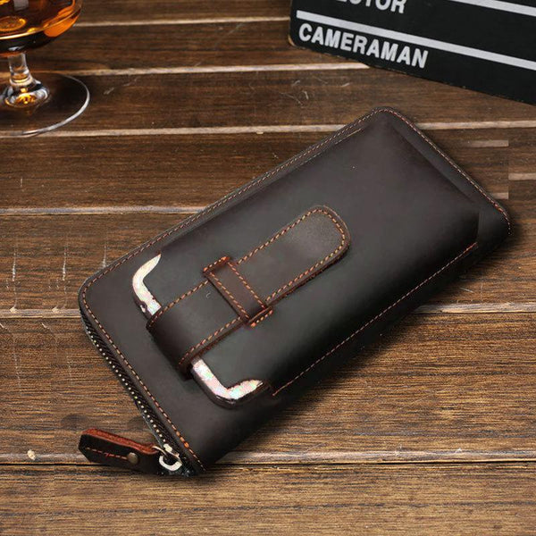 Vintage Cool Mens Leather Long Wallet Clutch Wallet Phone Wallet for Men - imessengerbags