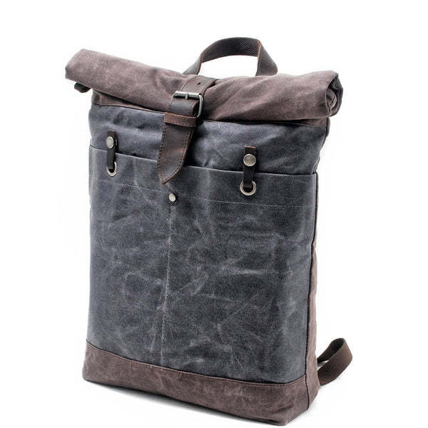 Waxed Canvas Leather Mens College Waterproof 15'' Computer Backpack Travel Backpack Hiking Bag for Men - imessengerbags