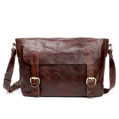 Brown Leather Mens Casual Courier Bags Messenger Bags 10 inches Postman Bag For Men - imessengerbags