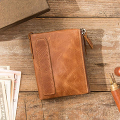 Brown Leather Mens Bifold Wallet Brown Small Wallet Front Pocket Wallet billfold Wallet for Men