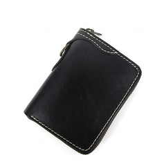 [On Sale] Handmade Mens Leather Biker Chain Wallet Cool Small Biker Wallet with Zippers