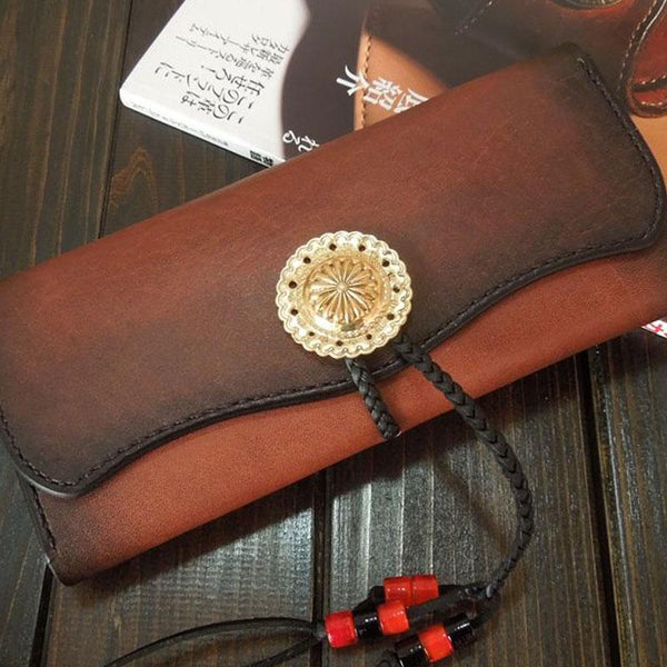 Handmade Leather Mens Clutch Wallet Cool Wallet Long Wallets for Men Women - imessengerbags