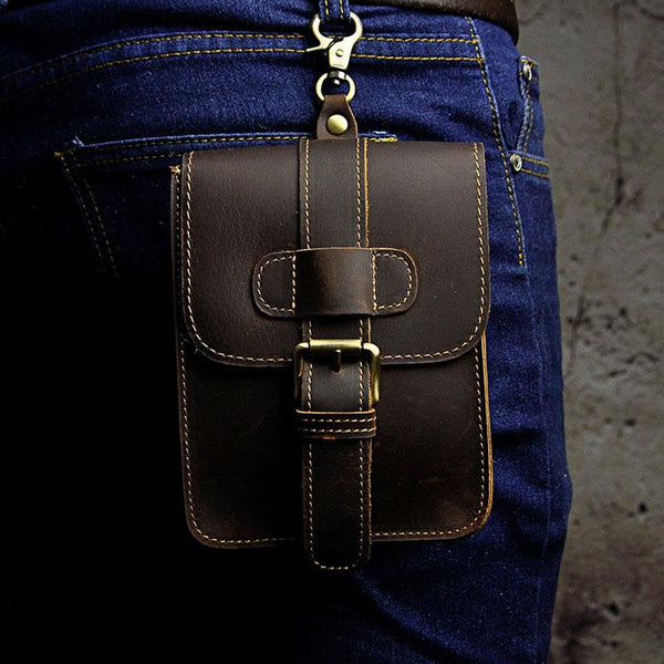 Small Leather Belt Pouch Mens Holsters Belt Cases Cell Phone Waist Pouch for Men - imessengerbags