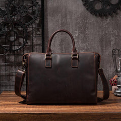 Cool Coffee Leather Mens Briefcase 15inch Laptop Bag Work Handbag Business Bag for Men - imessengerbags