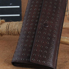 Genuine Leather Mens Cool Long Leather Wallet Zipper Clutch Wristlet Wallet for Men - imessengerbags