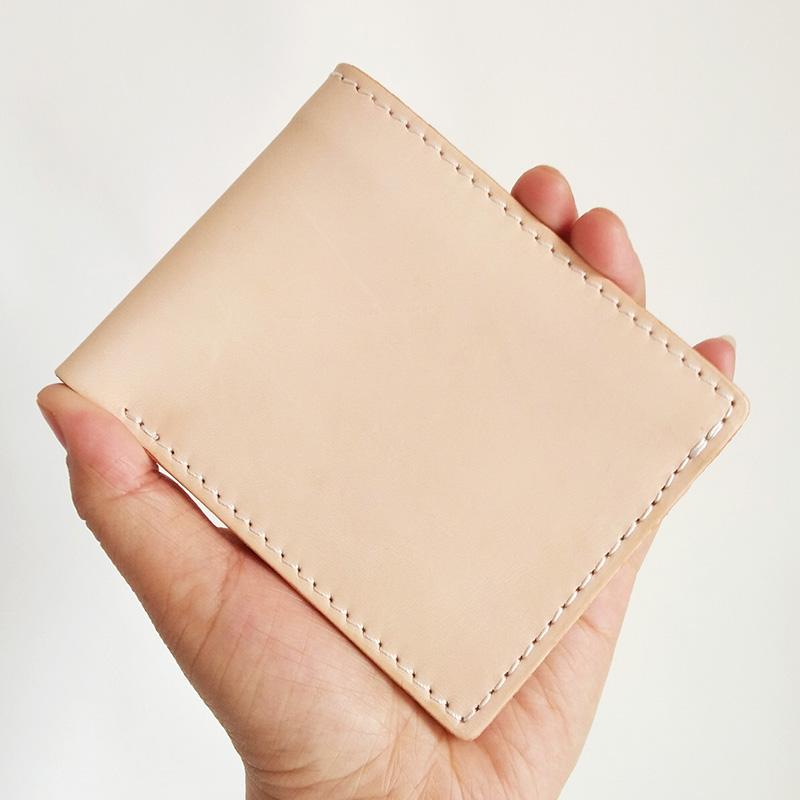 Light Beige Handmade Mens Bifold Leather Small Wallets Cool billfold Wallet for Men