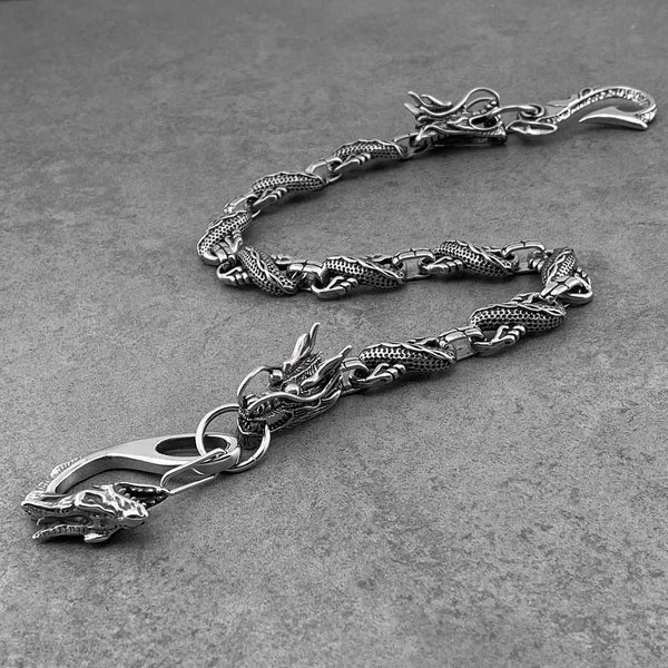 Cool Silver Dragon Mens Biker Wallet Chain STAINLESS STEEL Pants Chain Wallet Chain For Men - imessengerbags