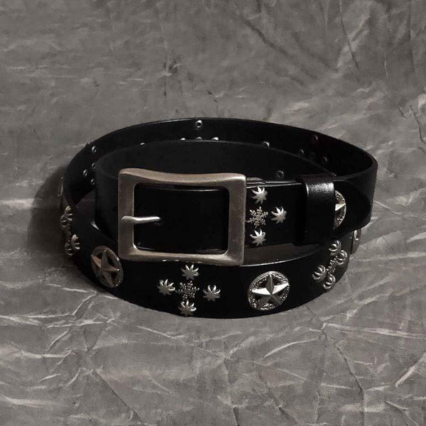 Cool Black Punk Leather Star Metal Rock Belt Motorcycle Belt Leather Belt For Men