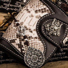 Handmade Leather Biker Wallet Mens Cool Short Chain Wallet Trucker Wallet with Chain