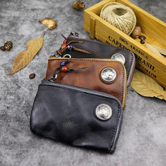 Vintage Brown Leather Men's Car Key Wallet Black Zipper Key Wallet For Men - imessengerbags