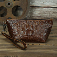 Brown Crocodile Pattern Mens Leather Zipper Clutch Wristlet Purse Bag Clutch Bags Phone Bag For Men