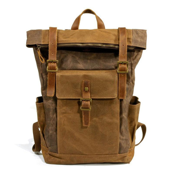 Khaki waxed canvas Laptop backpack