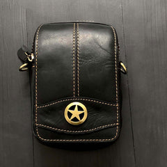 Cool Black Leather Men's Biker Belt Pouch Belt Bag Small Biker Side Bag For Men - imessengerbags
