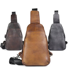 Handmade Brown Leather Mens Sling Bag One Shoulder Backpack Chest Bag for men - imessengerbags