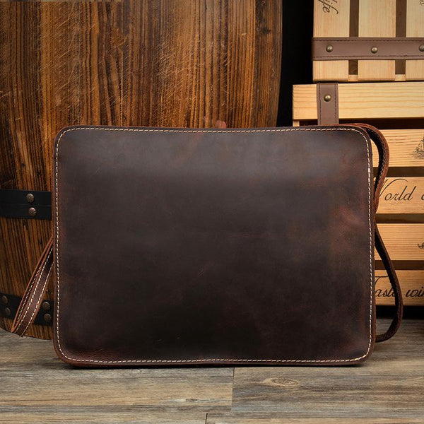 Cool Dark Brown Leather 11 inches Mens Courier Bag Casual Messenger Bags Clutch Postman Bags for Men