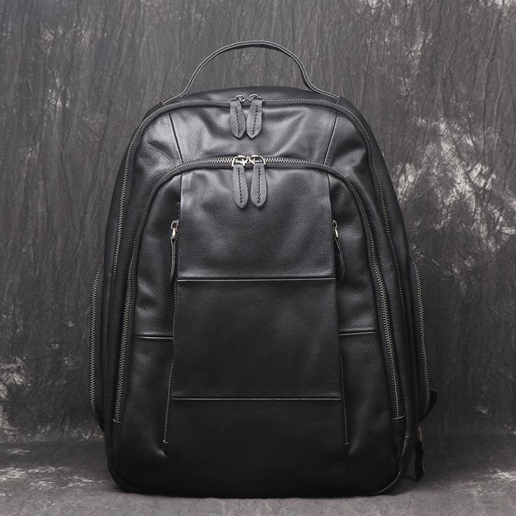 Black Leather Men's 14inch Computer Backpack Travel Backpack College Backpack For Men - imessengerbags
