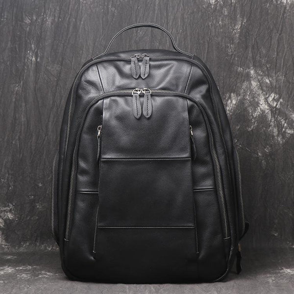 Black Leather Men's 14inch Computer Backpack Travel Backpack College Backpack For Men - imessengerbags