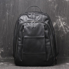 Black Leather Men's 14inch Computer Backpack Travel Backpack College Backpack For Men - imessengerbags