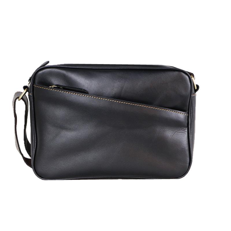 Black Leather Mens Casual Small Courier Bags Messenger Bag Amber Brown Postman Bags For Men - imessengerbags