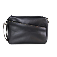 Black Leather Mens Casual Small Courier Bags Messenger Bag Amber Brown Postman Bags For Men - imessengerbags