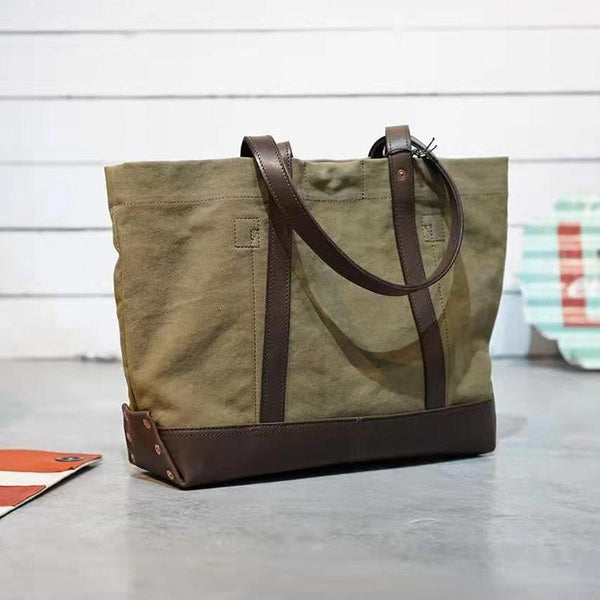 Handmade Canvas Leather Cool Mens Tote Bag Canvas Handbag Canvas Tote Canvas Messenger Bag for Men Women - imessengerbags