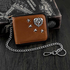 Badass Brown Leather Men's Bifold Small Biker Wallet Chain Wallet Wallet with chain For Men - imessengerbags