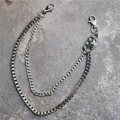 Badass Men's Silver Finger Rings Skull Double Pants Chain Punk Biker Wallet Chain For Men