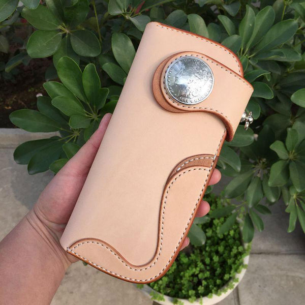 Handmade Leather Biker Wallet Mens Cool Chain Wallet Trucker Wallet with Chain - imessengerbags