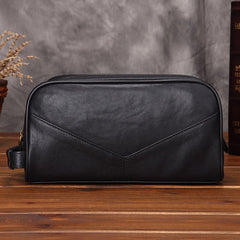 Casual Black Leather Men's Wristlet Bag Double Zipper Clutch Bag For Men - imessengerbags