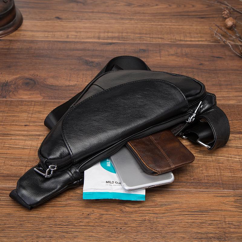 Cool Black Leather Mens Sling Bag Chest Bag One-Shoulder Backpack For Men - imessengerbags