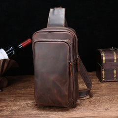 Vintage Brown Leather Men's Sling Bags Chest Bag One Shoulder Backpack For Men - imessengerbags